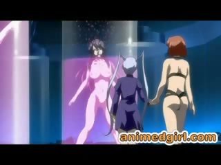 Roped hentai krijgt dubbele lullen geneukt door shemale anime