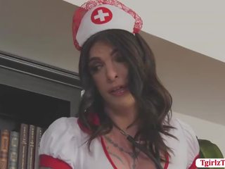 Tattooed Nurse shemale Chelsea Marie missionary anal x rated clip